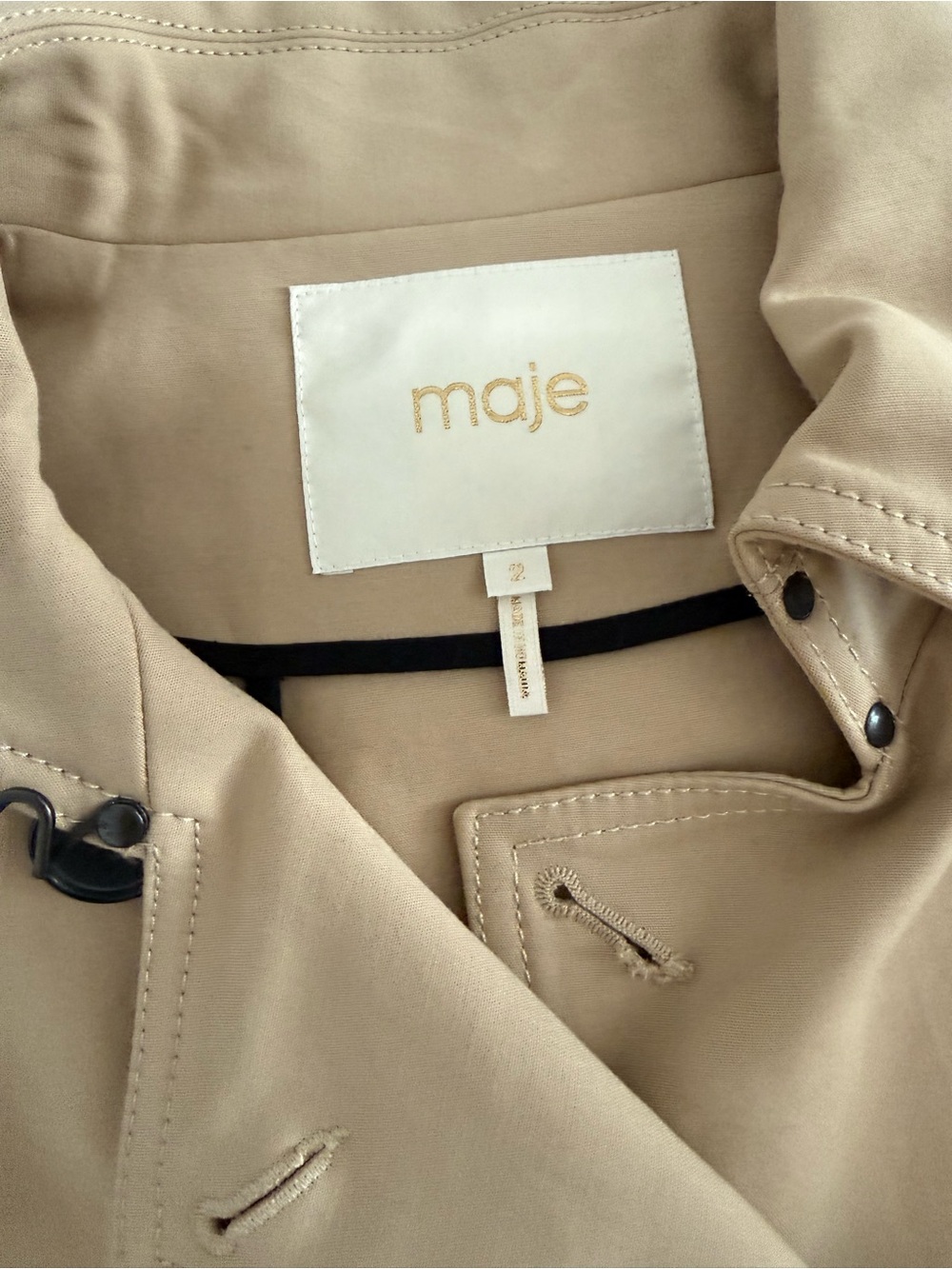 Maje Beige Trench Coat with Black Trim  - size 2 - like new